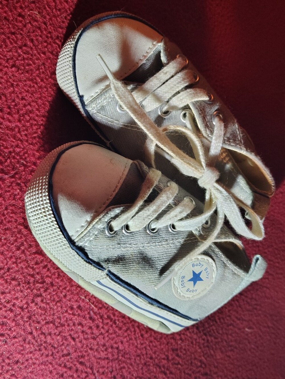Canvas High-Top Sneakers in Off-White with Blue Accent